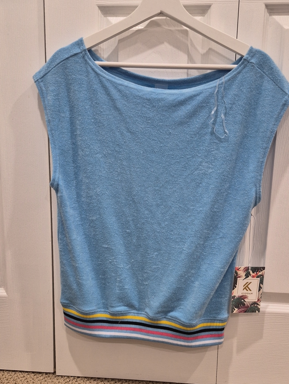 Kyodan Light Blue Sleeveless Terry Knit Tank with Striped Hem